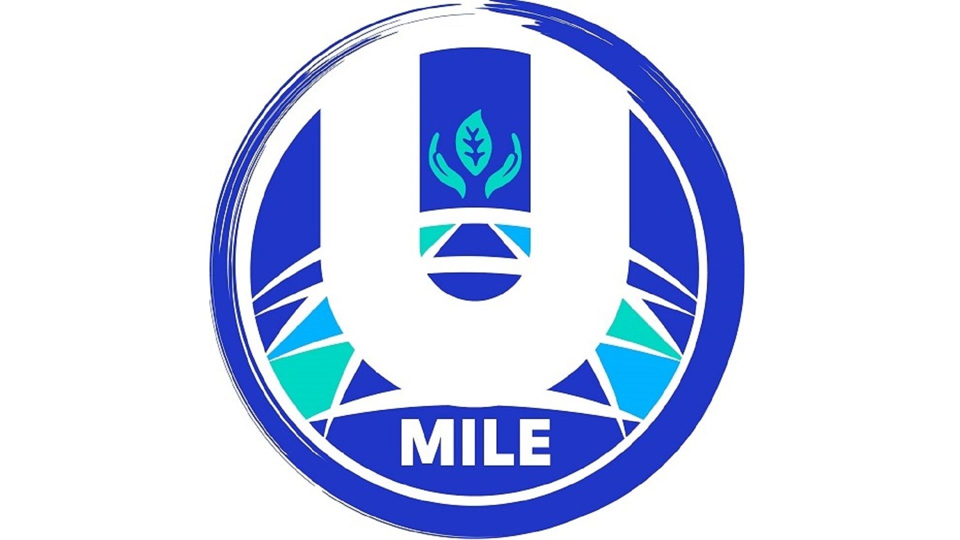 青い円、白いUの文字、Umile、ロゴ