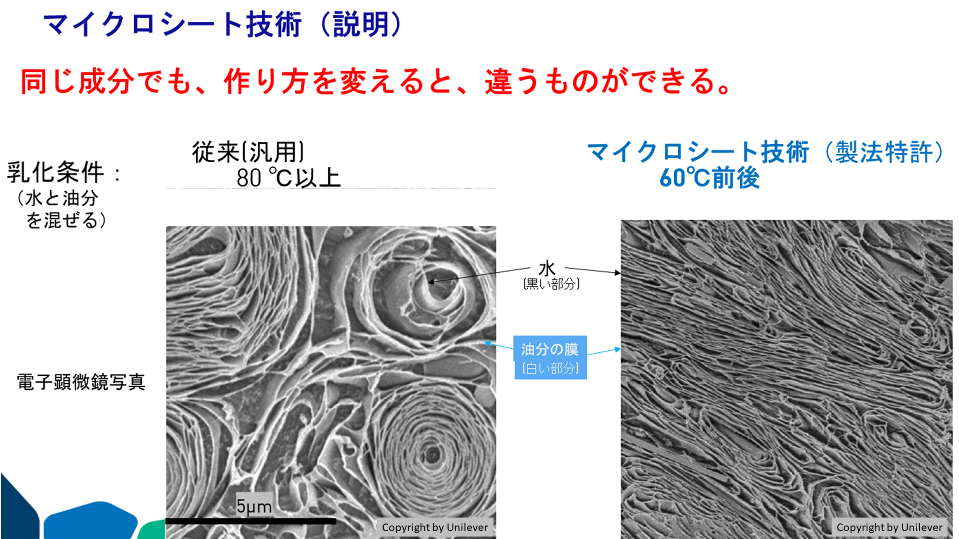 マイクロシート技術の説明、同じ成分でも作り方を変えると違うものができる