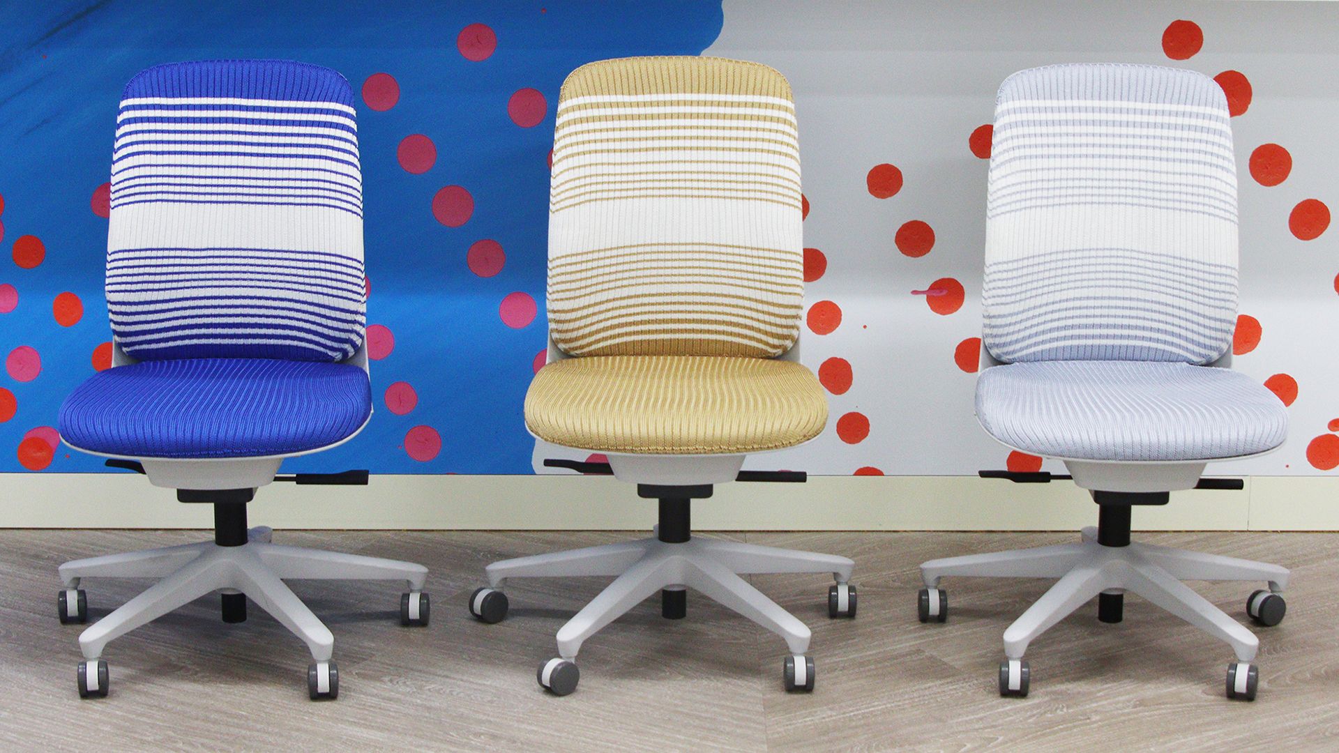 striped and colored office chairs